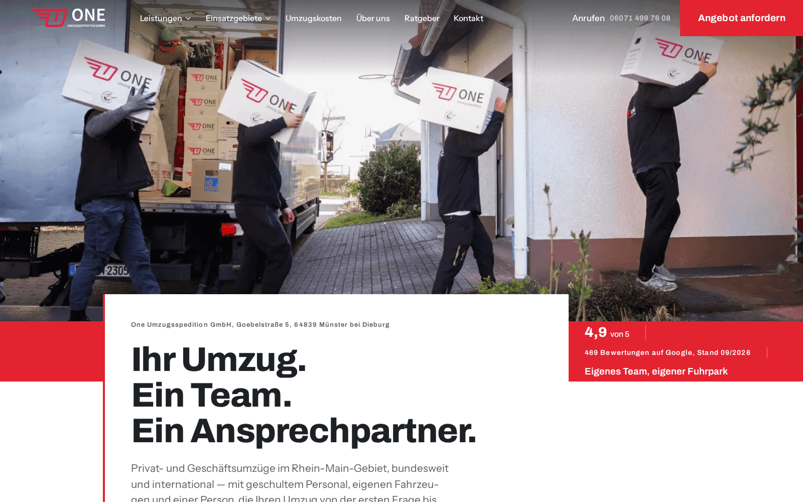 Screenshot des Projekts One Umzugsspedition