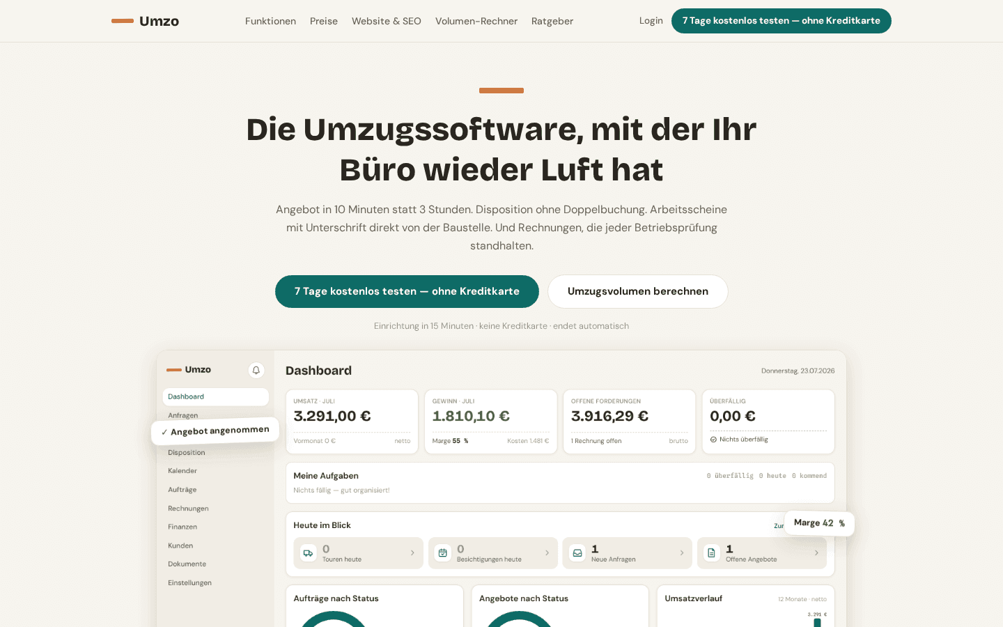 Screenshot der Website umzo.cloud