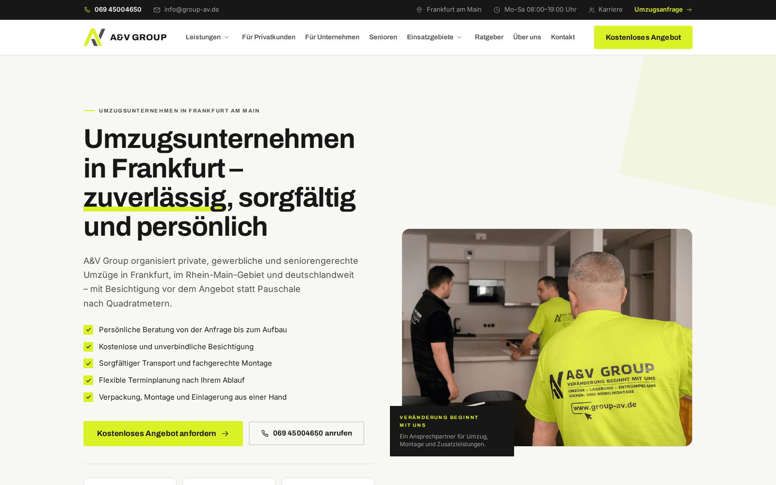 Screenshot aus dem Projekt A&V Group